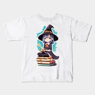 Cute Anime girl witch sitting on books Kids T-Shirt